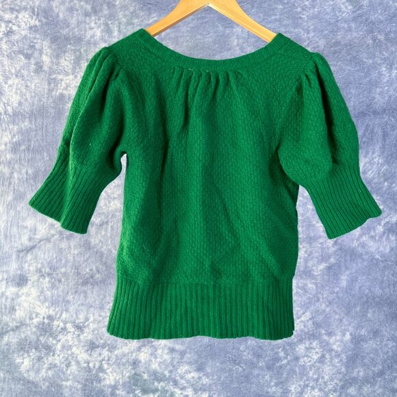 Green Short Sleeve Cropped Cardigan Sweater Sz M - Picture 2 of 3
